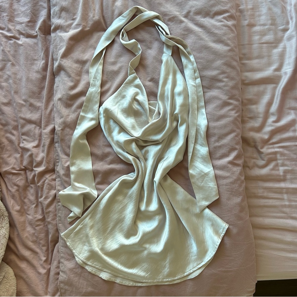 🤍 Ivory Silk Halter Dress